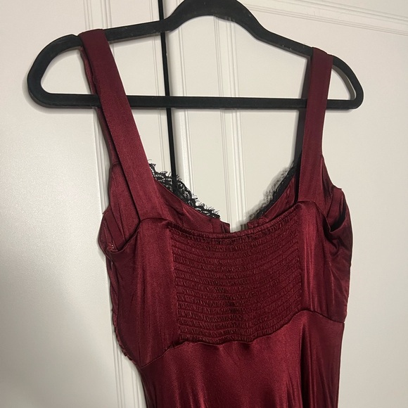 ASTR Wine Satin Corset Midi Dress with Lace Bust - Picture 11 of 15